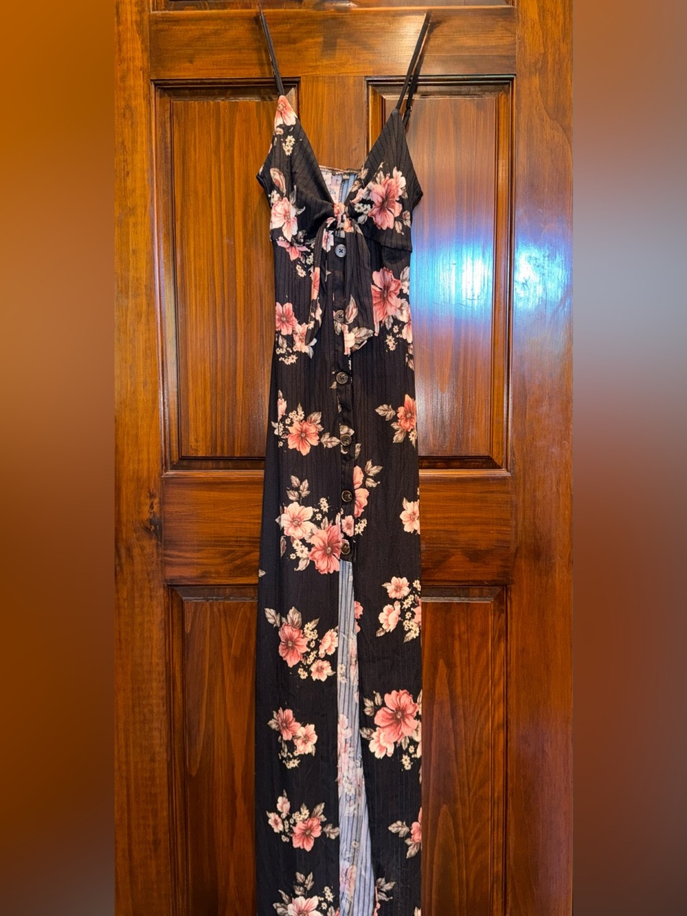 Black Maxi Dress with Pink Floral Print